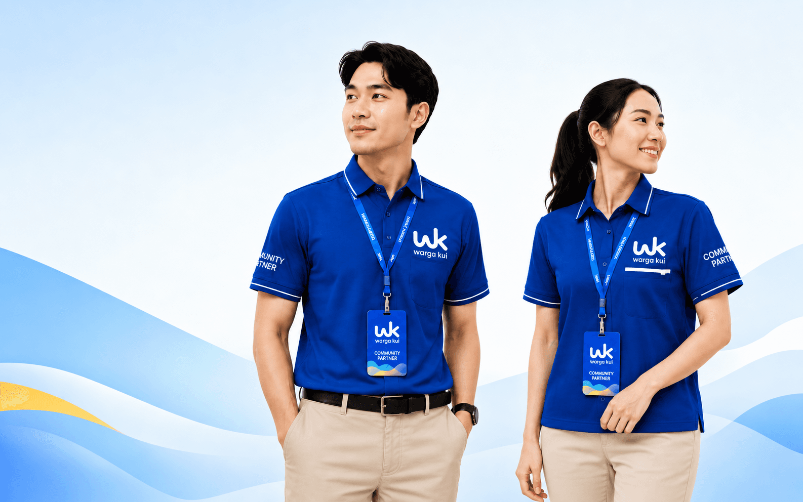 Dua Community Partner WargaKUI mengenakan seragam biru